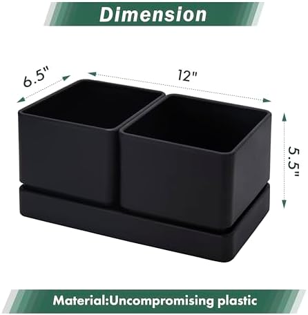 D'vine Dev Herb Garden Planter Set with Saucer, Black, 76-Q-B-1 - Image 3