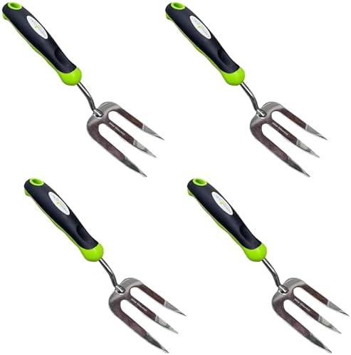 Garden Guru Stainless Steel Hand Weeder Fork Tool – Rust Resistant Stainless Steel – Ergonomic Handle – Great for Planting, Spreading Mulch, Weeding, Loosening & Transplanting Soil (4 Pack) by GardenGuru