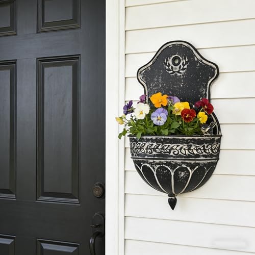 Vintage Rustic Wall Planter Distressed Decor Iron Hanging Plant Basket Shabby Metal Wall Mounted Flower Holder Pot Stand for Indoor Outdoor Home Balcony Patio Farmhouse Garden Decorative Bird Black - Image 4