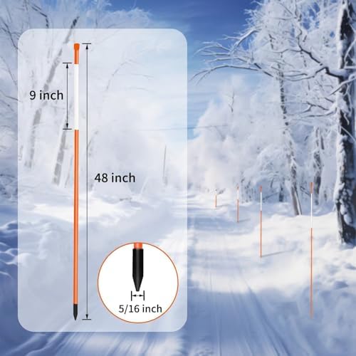 Growsun Driveway Marker 48 inch Orange Fiberglass 5/16 inch Dia Snow Fence Reflective Plow Stakes for Yard Walkways Parking Lots Safety Rods Edge, 50 Pack - Image 2