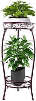 Plant Stand Indoor Outdoor,2 Tiers 27.1'' Metal Tall Plant Stands,Iron Corner Flower Pot Holder, Plant Rack,Display Shelf Racks for Home Garden Office -Brown by YHIJURS