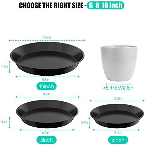 6 Pack Plant Saucer 6 8 10 Inch Plastic Plant Tray, Sturdy and Durable Flower Pot Container Accessories Plant Pot Saucers for Indoor and Outdoor (6 8 10 Inch, Black) - Image 2