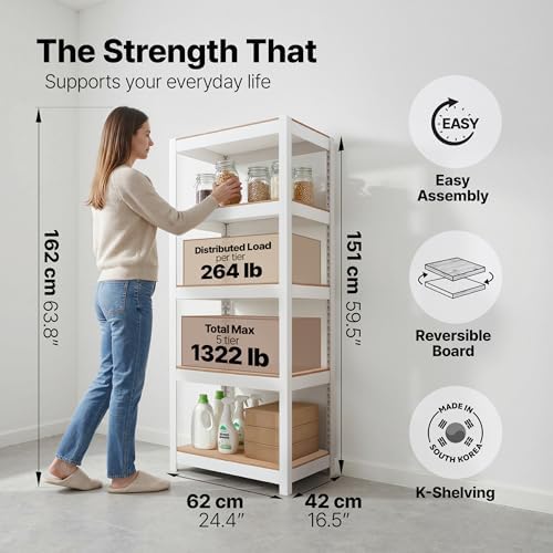 HOMEDANT House White 24.1" W 5 Tier Storage Shelves Garage Shelving 2Pack - Image 2