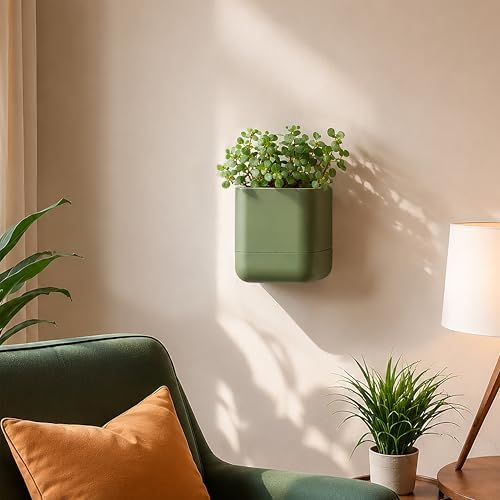 Phoenix Vine 4.5 Inch Wall Mounted Self-Watering Planter Pot for Indoor Houseplants and Herbs | Hanging Planter for Window Sills, Bathroom Walls, Home & Office Décor, Olive, Set of 1, 01-B-F-1 - Image 6