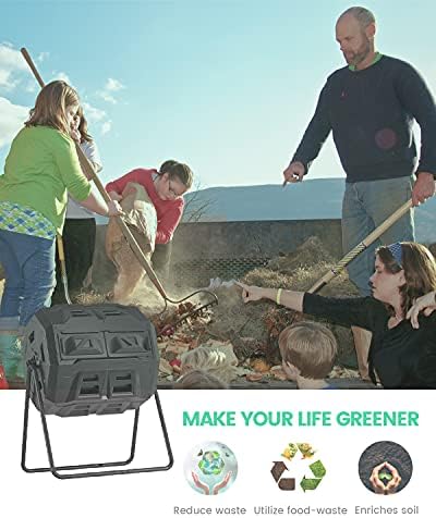 43 Gallon Dual Chamber Tumbling Composter with Integrated Thermometer - Rotatable Outdoor Compost Bin, Dual Batch Design for Garden Waste, Black - Image 6
