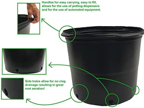 Viagrow 5 Gallon Plus Nursery Pots, BPA Free Plastic Planter Pots, Black - Image 3