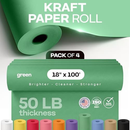 18" x 1200" (100 ft) Green Kraft Paper Roll, Pack of 4 - USA-Made Quality Craft Paper for Gift Wrapping, Kids' Arts & Crafts, School Projects - 100% Recycled, 50 lb Natural Material by IDL Packaging - Image 4