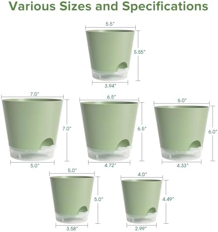 GARDIFE 2026 Upgraded Self Watering Plant Pots with Drainage Hole, 7/6.5/6/5.5/5/4 Inch Flower Planting Containers for House Plants, African Violet, Flowers, Cactus (Green, 7+6.5+6+5.5+5+4 inch) - Image 2