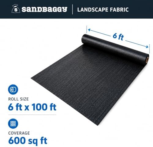Sandbaggy 6 ft x 100 ft Landscape Fabric, 72 Inch Wide Heavy Duty Weed Barrier Fabric, Woven Polypropylene Ground Cover for Garden Beds, Rows, Pathways, Mulch and Gravel (1 Roll - 6 ft x 100 ft) - Image 2