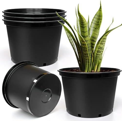 RooTrimmer 7 Gallon Plastic Nursery Pots, 15 Inch Large Plastic Pots for Plants, Round Plant Pots with Drainage Holes, Flower Pots for Outdoor Indoor Plants, Gardening Gifts for Women (5-Pack, Black) by RooTrimmer