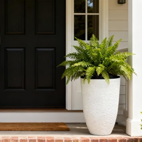 Worth Garden 2-Pack 21" H. White Tall Planters - 14'' Dia Resin Large Round Flower Pots for Outdoor Plants Trees - Imitation Stone Finish Plastic Indoor Front Porch 9 Gallon Decorative Container Patio - Image 2