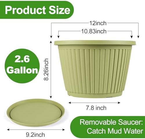 12-inch-Planters-for-Outdoor-Plant，Plastic Indoor Flower Pots with Drainage Holes & Saucer，4 Packs Decorative Garden Pots for Plantfor Home Porch Decor - Image 3