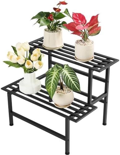 Dipion 2 Tier Metal Plant Stand Outdoor Indoor,Ladder Plant Shelf,Black by Dipion