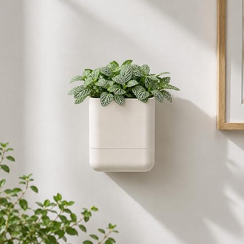 Phoenix Vine 3.5 Inch Wall Mounted Self-Watering Planter Pot for Indoor Houseplants and Herbs | Hanging Planter for Window Sills, Bathroom Walls, Home & Office Décor, Oatmeal, Set of 4, 01-A-G-4 - Image 2
