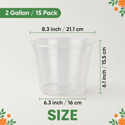 15 Pack 8 Inch Clear Nursery Pots, Large Clear Plant Pots with Drainage - Image 2