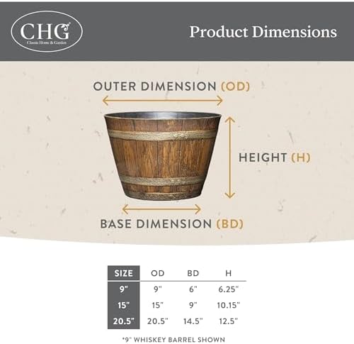 Classic Home and Garden Whiskey Plastic Resin Flower Pot Barrel Planter, Oak Brown, 20.5" (4 Pack) - Image 5