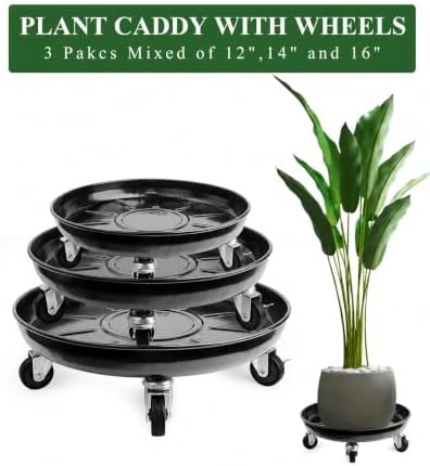 Metal Heavy Duty Plant Caddy Round Flower Pot Mover, 3 Pack Mixed of 14", 16" and 20" Rolling Plant Stand with Wheels, Indoor Outdoor Plant Dolly with Casters Planter Tray, Black - Image 2