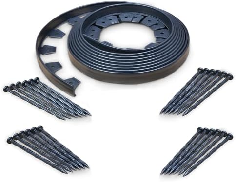 EasyFlex No-Dig Landscape Edging with BONUS Anchoring Spikes, 1.5 in. Tall Straight Top Plastic Garden Border, 40 Foot Kit, Black (3000-40CXX) by EasyFlexLandscapeProducts