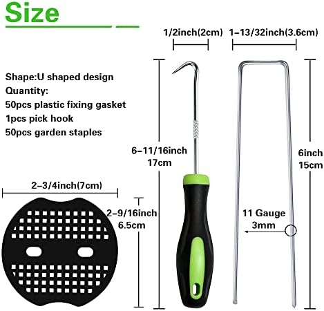 50Pcs Garden Stakes Staples + 50Pcs Gasket, Bakulyor 6 Inch Lawn Landscape Staples 11 Gauge U Shaped Galvanized Landscape Pins, Heavy Duty Yard Ground Pin for Weed Barrier Sod Fabric Decorations - 6" - Image 2