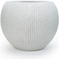 DTY Premium Mt Sherman Fiberstone Sphere Planter for Indoor Outdoor Use, Round Pot for Olive Tree, Lightweight, Smooth Finishes. 2 Coco Mats. Ribbed White, Medium 16.1'' D x 13.6'' H 11.8” Pot Opening by DTY