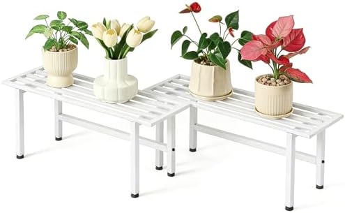 Dipion 2 Pack Metal Plant Stands Outdoor Indoor,1 Tier Plant Bench,White by Dipion