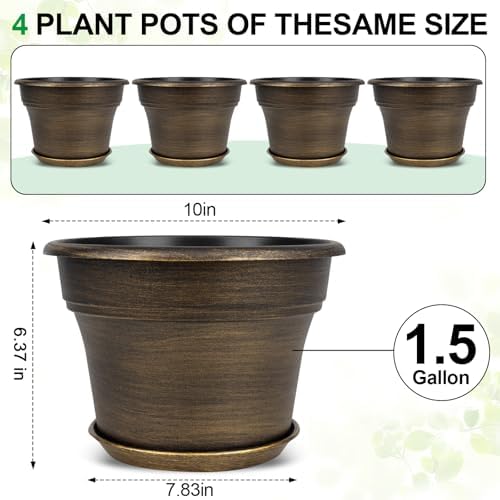 Fodetyff Planters-Plant-Pots-Indoor-Outdoor, 10 inch 4 Pack Gold - Image 3