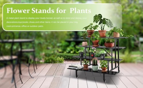 Zhongma 4 Tier Heavy Duty Metal Plant Stand with wheel for Indoor & Outdoor - Image 5