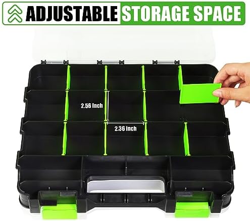 Tool Box with Transparent Lid, Double Side 34-Compartments Organizer Box with Removable Dividers for Hardware, Screws, Bolts, Nails, Beads, Jewelry and Fishing Accessories, Green, 2 Packs - Image 3