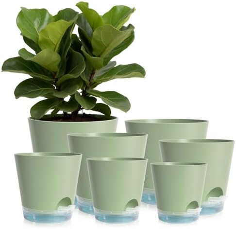 GARDIFE 2026 Upgraded Self Watering Plant Pots with Drainage Hole, 8/7/6.5/6/5.5/5/4 Inch Flower Planting Containers for House Plants, African Violet, Flowers, Cactus (Green, 8+7+6.5+6+5.5+5+4 inch) by GARDIFE