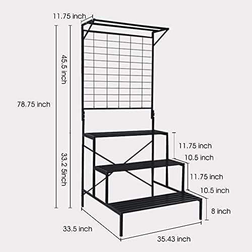Zhongma 3 Tier Large Heavy Duty Plant Stand with Hanging Plant pot shelf, 35.43 x 33.27 x 78.74, Tall multi layer Plant Holder for Home, Garden, Each Tier: 35.43 L x 10.5W, Easy to Hold Large Plant - Image 3