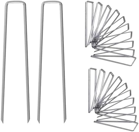 12 Inch Galvanized Garden Landscape Staples Stakes, 25 50 100 PCS Anti-Rust Garden Staples Tent Ground Stakes U-Shaped Landscape Pins for Secure Lawn Fabric, Decoration (100, 12 Inch) by Unknown