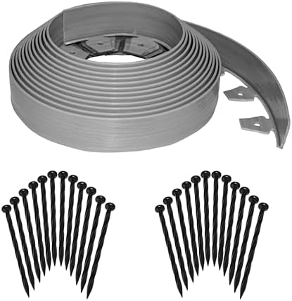 EasyFlex Tall Wall No-Dig Landscape Edging with Anchoring Spikes, 2.5 in. Tall Straight Top Plastic Garden Border with Woodgrain Texture, 40 Foot Kit, Gray (3220GYE-40C) by EasyFlexLandscapeProducts