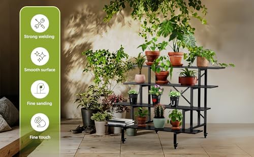 Zhongma 4 Tier Heavy Duty Metal Plant Stand with wheel for Indoor & Outdoor - Image 6