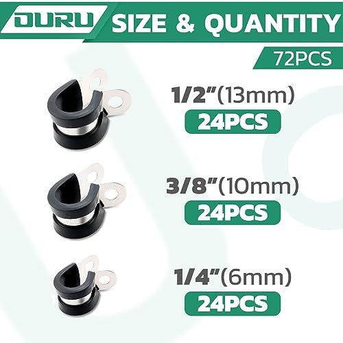 OURU 72PCS Cable Clamps Assortment Kit,Rubber Coated, 1/4"-1/2" 3 Sizes - Image 2