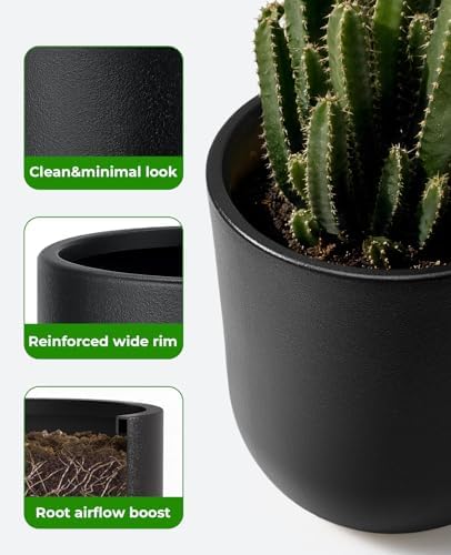 homenote 13/11.5/10 Inch Large Plastic Flower Pots with Drainage (3 Pcs) - Image 7