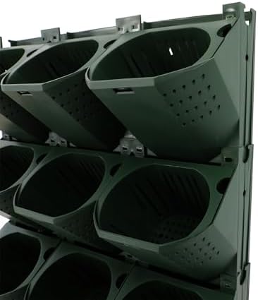 36-Pot Wall Mounted Planter – Vertical Wall Planter with Water Storage Layer, Stackable Flower Pot Holder for Indoor Outdoor Garden Balcony (12 * 3-Pot) (Army Green) - Image 3
