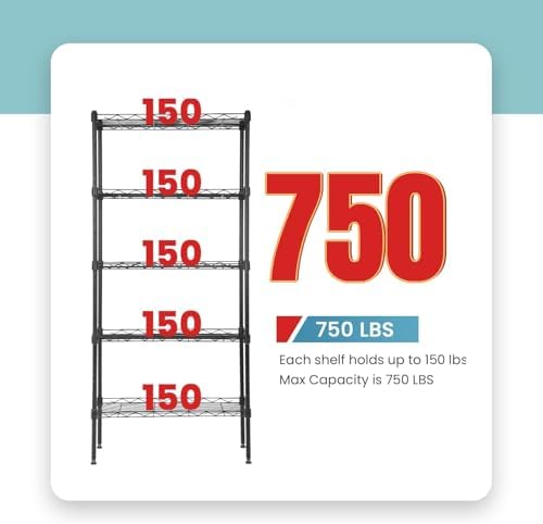 Meet perfect 5-Tier Wire Shelving Unit, 750 lb, 21.5 x 11.6 x 47.6 in - Image 4