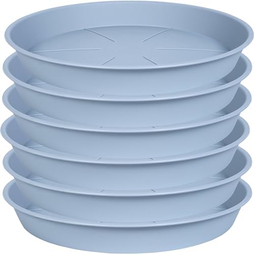 OVZILKI 6 Pack of Plant Saucer Tray 7 8 inch, Heavy Duty Plastic Pot Plant Drip Trays Saucers for for Indoors Outdoor, Plant Water Tray for Planters 7-9" (8", Light Gray) by OVZILKI