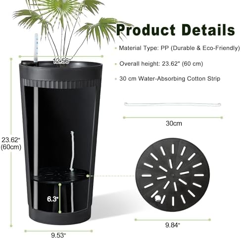 Self Watering Tall Planters Set of 2, Black Round - Image 3
