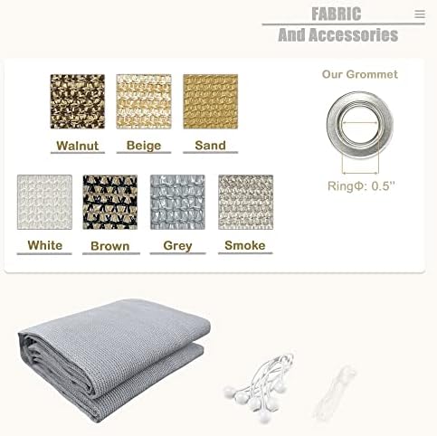 Alion Home Sun Shade Panel Privacy Screen with Grommets on 4 Sides for Outdoor, Patio, Awning, Window Cover, Pergola (12' x 10', Light Grey) - Image 6