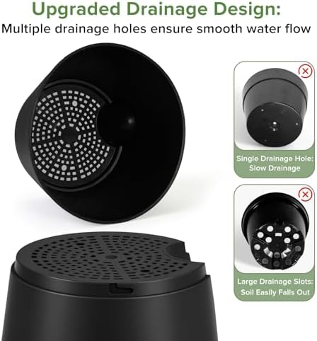 GARDIFE 2026 Upgraded Self Watering Plant Pots with Drainage Hole, 8/7/6.5/6/5.5/5/4 Inch Flower Planting Containers for House Plants, African Violet, Flowers, Cactus (Black, 8+7+6.5+6+5.5+5+4 inch) - Image 4