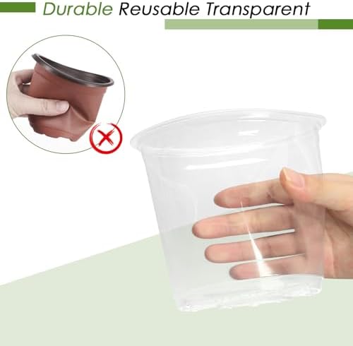 FUIJOL 4/5/6/7 Inch Clear Nursery Pots for Plants with Sacuers 60 Pack, Plastic Flower Pots with Drainage Holes, Variety Pack Seedlings Garden Pot for Indoor Outdoor (4+5+6+7 inch) - Image 5
