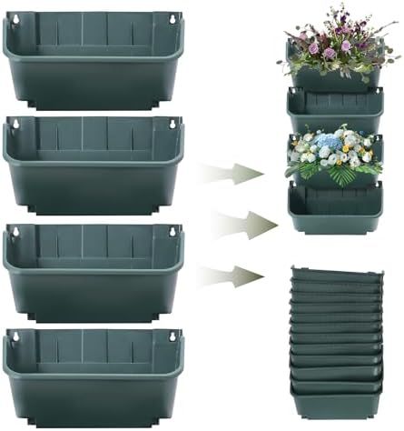 Vertical Garden Planter,13 inch Wall Mounted Planter for Patio Indoor Outdoor Decor, Garden Self Watering Pot Balcony Plant Vegetable Fruit Herb Hanging Pocket Holder Flowerpot (18, Army Green) - Image 4