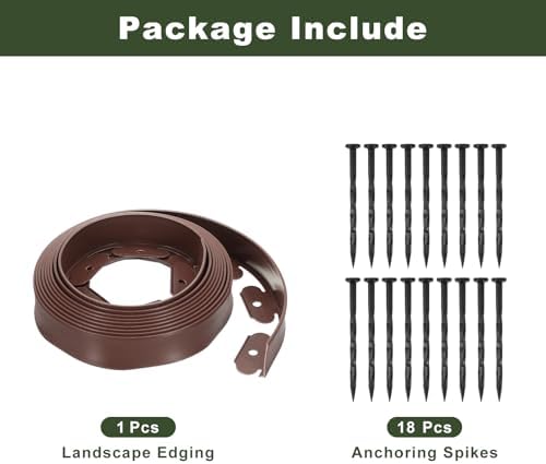 uxcell Landscape Edging, 1Pcs 20FT x 2" - Garden Edging Kit with 18 Stakes, Landscape Edging Border for Garden Lawn Flower Bed Yard Grass (Brown) - Image 3