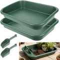 Rainmae 2 Set Garden Tidy Trays with Shovels, Large Potting Tray for Seeding, Mixing Soil and Repotting, One-Piece Gardening Tray for Succulents, Cactus and Indoor Plants, 23 x 13.6 x 4.5 Inch, Green by Rainmae