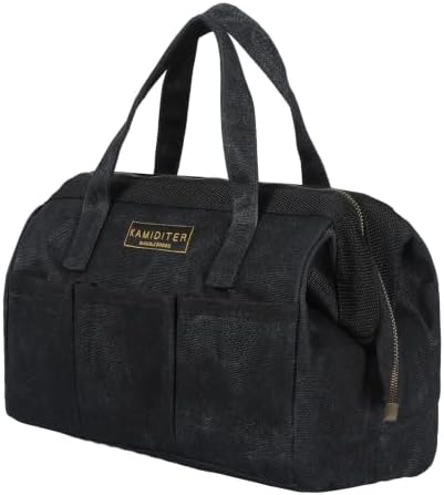 Tool Bag with Zipper, Heavy Duty 16oz Waxed Canvas Wide Mouth Tool Tote Bag, 13-inch Muti-Purpose Storage Tool Pouch with Side Pockets by Unknown