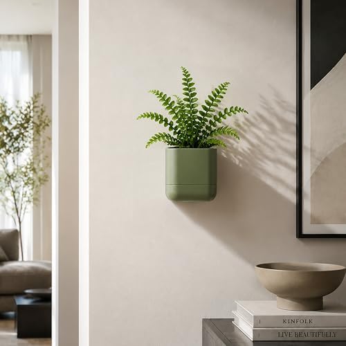 Phoenix Vine 4.5 Inch Wall Mounted Self-Watering Planter Pot for Indoor Houseplants and Herbs | Hanging Planter for Window Sills, Bathroom Walls, Home & Office Décor, Olive, Set of 1, 01-B-F-1 - Image 2