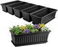 GREANER Rectangle Planters for Indoor Plants, 6 Pack 16.9x7.48 Inch Large Vegetable Flower Herb Window Boxes, Outdoor Plastic Growing Pots with Tray for House Windowsill Balcony Garden Use (Black) by GREANER