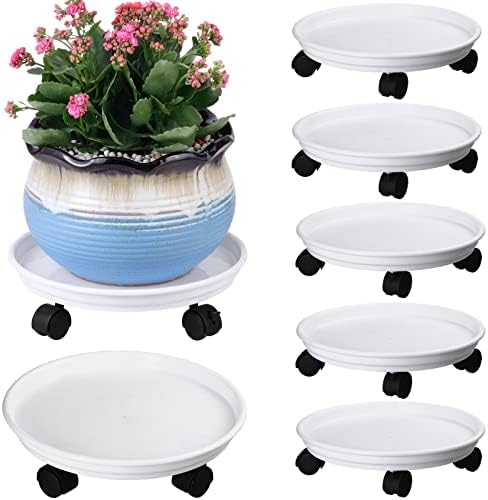 6 Packs Plant Caddy with Wheels 12" Plastic Rolling Plant Stands Heavy-Duty Plant Dolly with Casters Indoor Outdoor Plant Roller Base Plant Pot Saucers on Wheels Planter Mover, White by Planterhoma