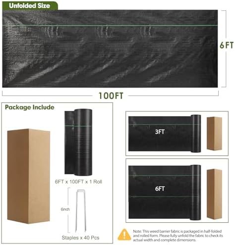 HongWay 6FT x 100FT Weed Barrier Fabric, Landscape Fabric with 40 Staples - Image 2